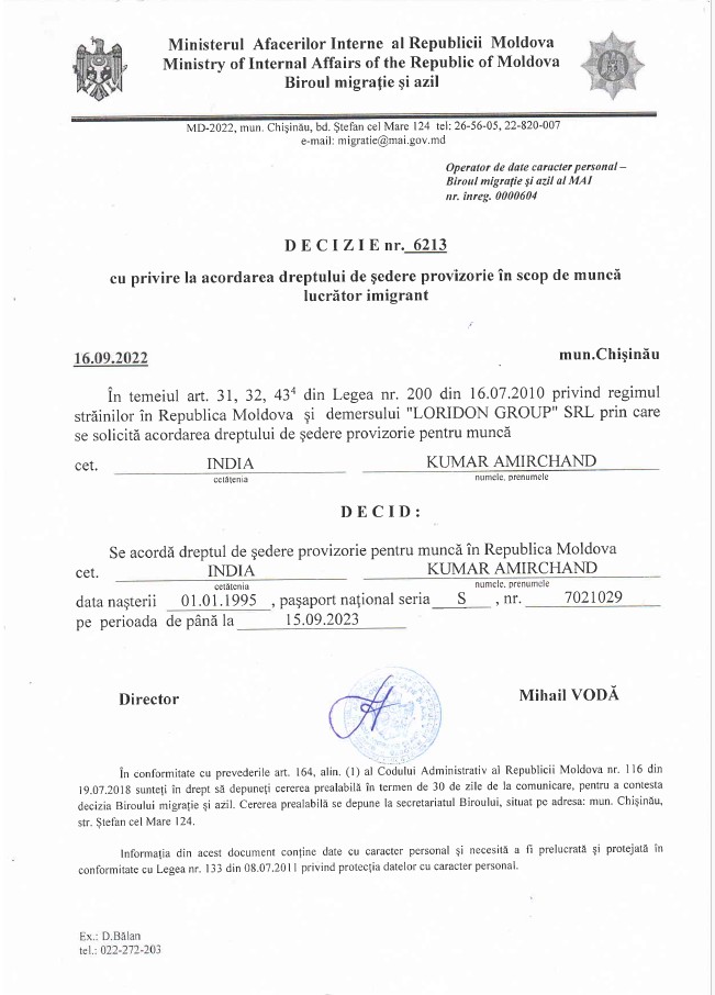 work permit visa moldova